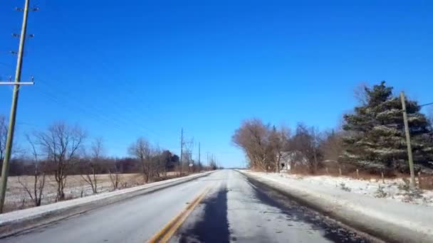 Winter Landelijke Weg Rijden Dag Stuurprogramma Oogpunt Pov Platteland Street — Stockvideo