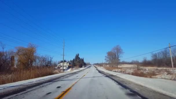 Winter Landelijke Weg Rijden Dag Stuurprogramma Oogpunt Pov Platteland Street — Stockvideo