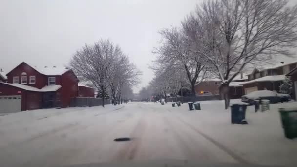 Driving Snowy Residential Suburb Street Day Driver Point View Pov — Stock Video