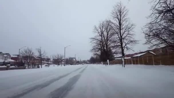 Driving Bumpy Snowy Street Day Driver Point View Pov Winter — Stock Video