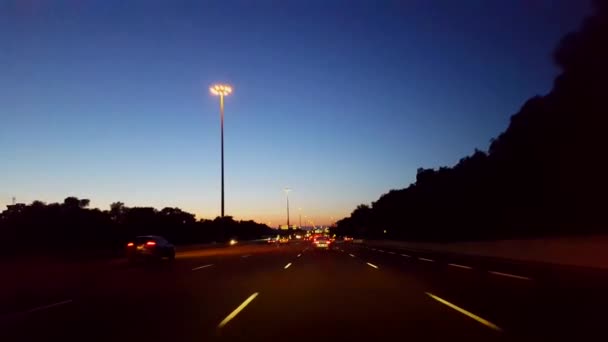 Driving City Highway Evening Driver Point View Pov Urban Interstate — Stock Video