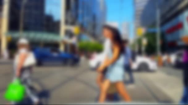 Pedestrians Crossing Downtown City Street Blur Effect People Walking Urban — Stock Video