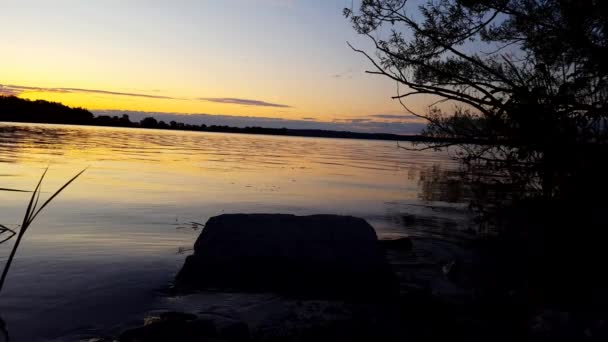 Sunrise Sunset View Calm Lake Summer Tranquil Idyllic Lakeside Shore — Vídeo de Stock