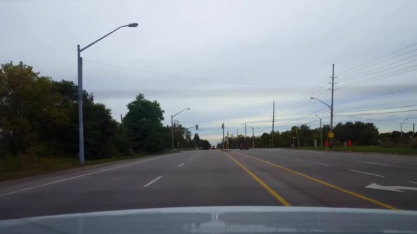 Rear View Back Car Driving Rural Countryside Road Overcast Day — Stock Video