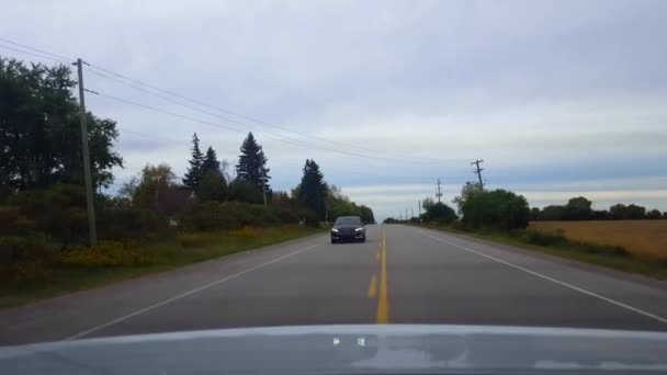 Rear View Driving Passing Slower Vehicle Oncoming Lane Car Point — Stock Video