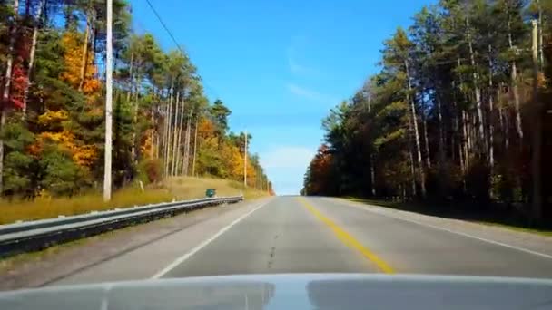 Achteraanzicht Vanaf Achterkant Van Auto Rijden Platteland Road Tijdens Herfstdag — Stockvideo