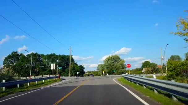 Conduire Approche Panneau Arrêt Rural Arrêter Tourner Gauche Point Vue — Video