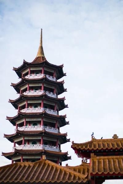 Torre Pagoda Nel Tempio Sulla Mattina Nuvolosa — Foto Stock