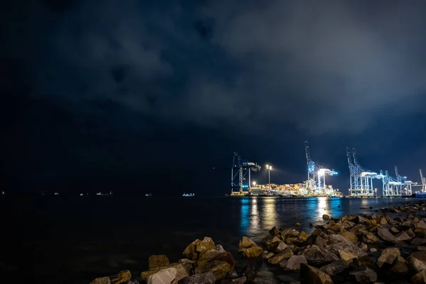 Containerterminal Nordhafen Der Nacht Blick Vom Tanjung Harapan — Stockfoto