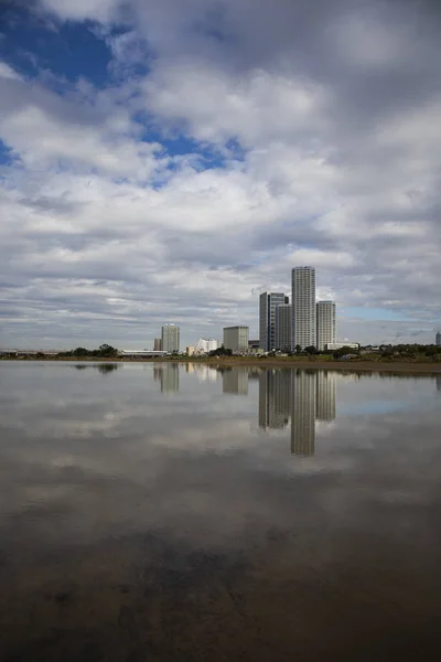 TAMAGAWA, KAWASAKI - 15 ottobre 2019: Distruzione lasciata dal tifone Hagibis sulla riva del Tamagawa . — Foto Stock