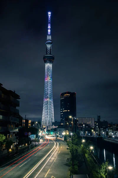 Tokyo Skytree Tower Oświetlenie Nocy — Zdjęcie stockowe