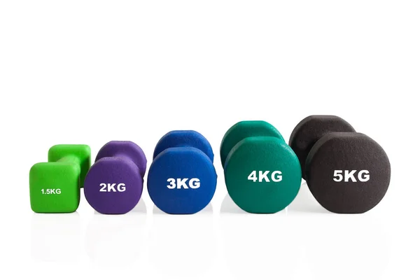 Set Colorful Dumbbells Isolated White Background — Stock Photo, Image