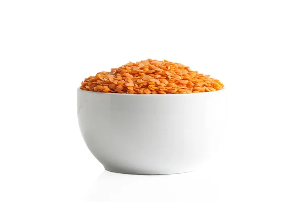 Cup Red Lentils Isolated White Background — Stock Photo, Image