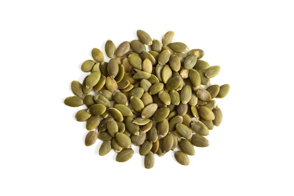 Isolated Uncooked Green Pumpkin Seeds White Background — Stock Photo, Image