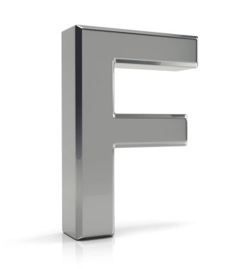 3D gümüş beyaz arka plan üzerinde izole F harfi