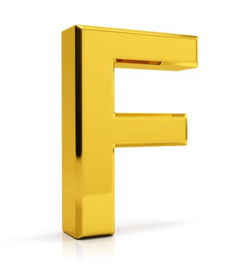 3D altın beyaz arka plan üzerinde izole F harfi
