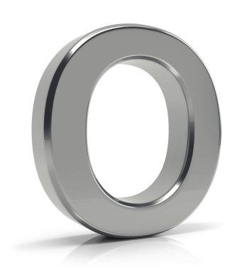 3D gümüş harf O beyaz arka plan üzerinde izole