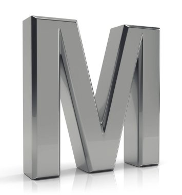 3D gümüş harf M beyaz arka plan üzerinde izole