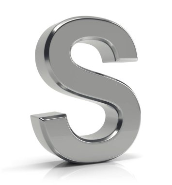 3D gümüş harf beyaz arka plan üzerinde izole S