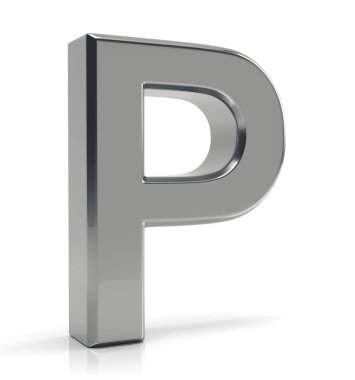 3D gümüş harf beyaz arka plan üzerinde izole P