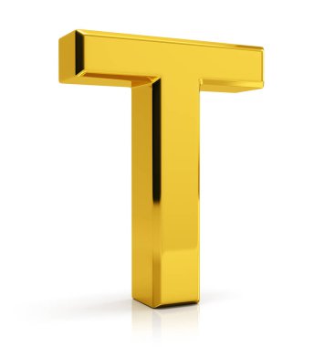 3D altın harf beyaz arka plan üzerinde izole T