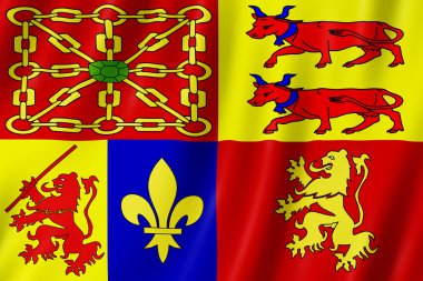 Pyrenees Atlantiques, Fransa bayrağı. Pyrenees-Atlantiques bayrak sallayarak 3D çizimi.