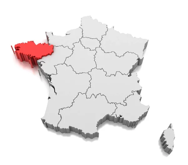 Peta Wilayah Brittany Perancis — Stok Foto