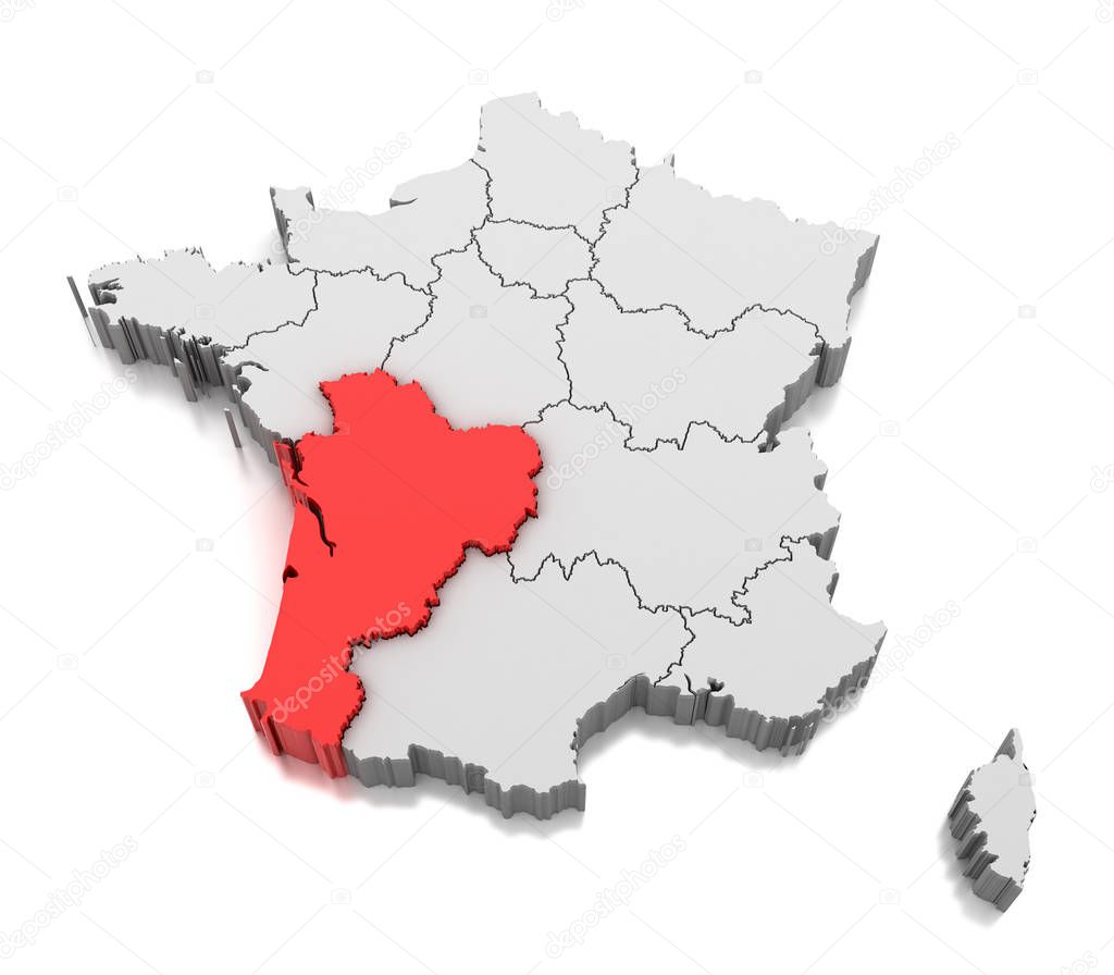 Map of Nouvelle Aquitaine region, France