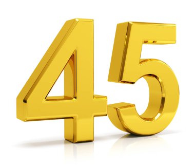 Gold number 45 isolated on white background clipart