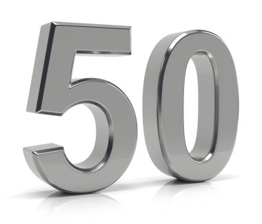 Beyaz arka plan üzerinde izole sayı 50 gümüş