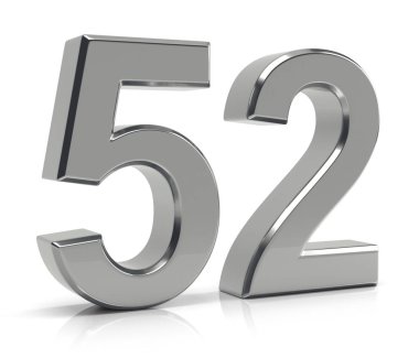 Beyaz arka plan üzerinde izole sayı 52 gümüş