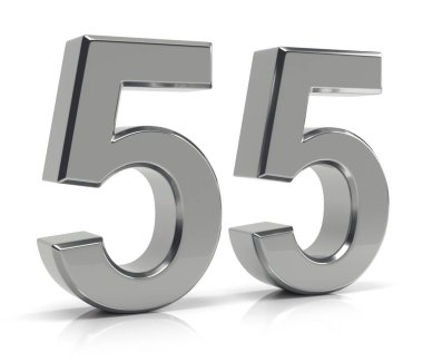 Beyaz arka plan üzerinde izole sayı 55 gümüş