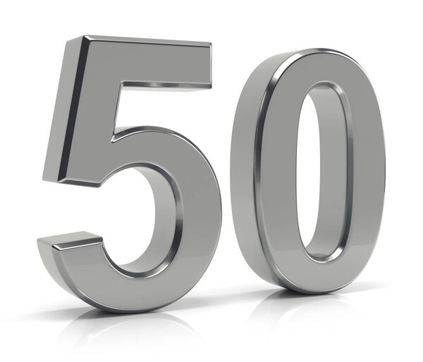 Silver number 50 isolated on white background