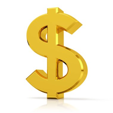 Altın dolar işareti. Beyaz arkaplanda ABD dolarının sembolü izole.