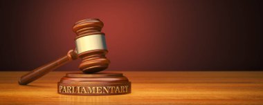 Parliamentary Law. Gavel and word Parliamentary on sound block clipart
