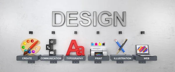 Digitalt Designkoncept Kommunikation Typografi Tryck Illustration Webb Ikoner Vit Bakgrund — Stockfoto