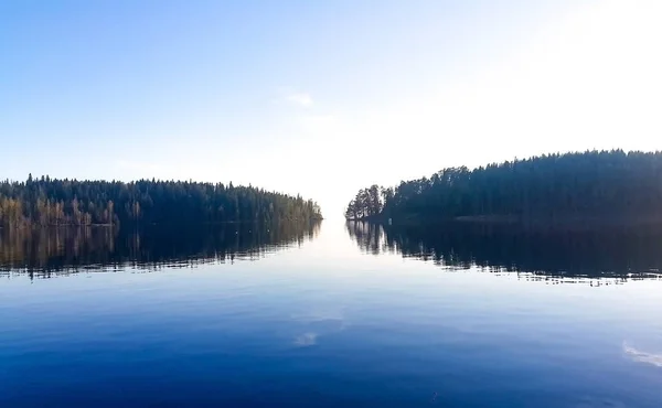 Landscape Two Shores Silent Water Sky Reflection — Stock Photo, Image