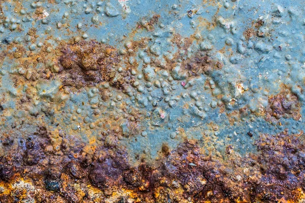 Paslanmış Eski Metal Plaka Mavi Boyayla Boyanmış — Stok fotoğraf