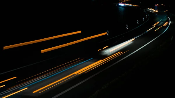 Orange Car Lights Night Long Exposure — Stock Photo, Image