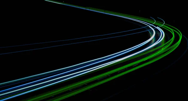 Green Car Lights Night Long Exposure — Stock Photo, Image