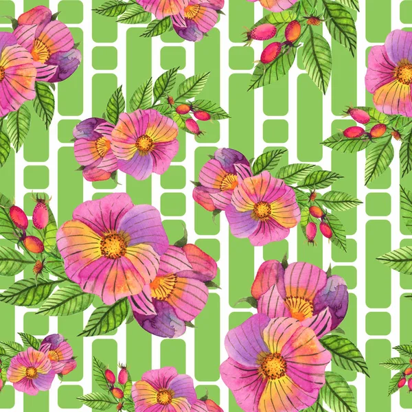 Seamless Pattern Flowers Rose Hips Watercolor Style Can Used Fabric — Stock Photo, Image