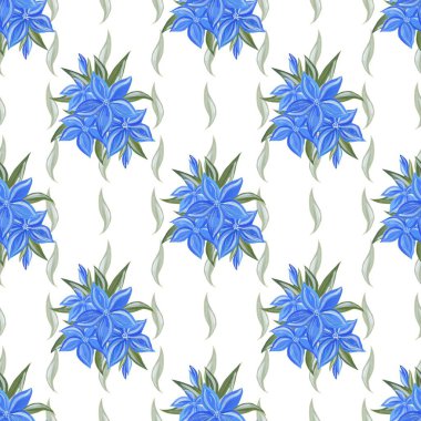Çiçek desenli pitoresk bir tarzda. Mavi çiçekler ve otlar ile güzel seamless modeli. Duvar kağıdı arka plan şablonu, planlar ve kumaş, vb olarak kullanılabilir.