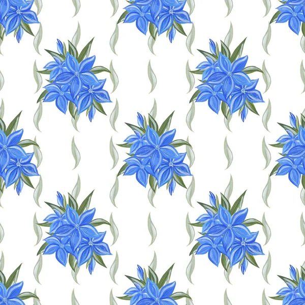 美しいスタイルの花柄 青い花とハーブの美しいシームレス パターン 布などに印刷する壁紙背景テンプレートとして使用できます — ストック写真