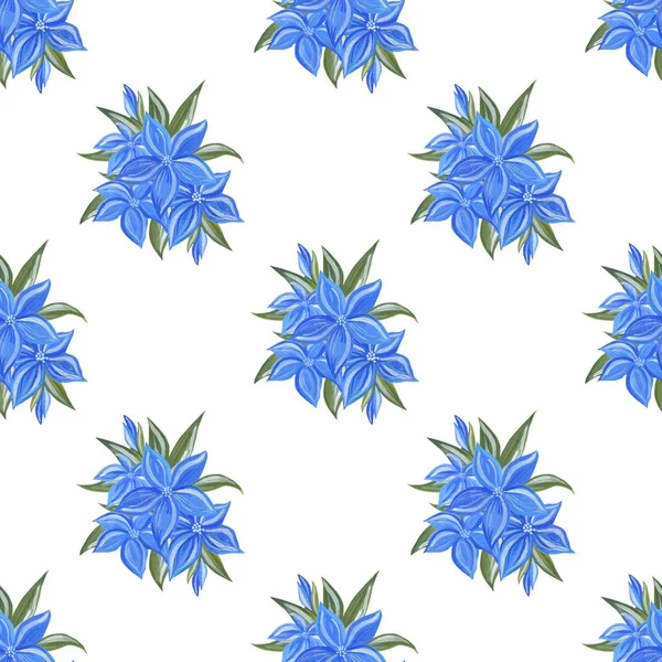 Floral Pattern Picturesque Style Beautiful Seamless Pattern Blue Flowers Herbs — Stock Photo, Image