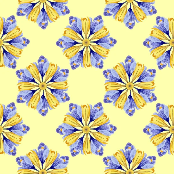 Kwiatowy Wzór Krokus Kwiaty Zioła Stylu Przypominającym Akwarele Idealne Podłoże — Zdjęcie stockowe