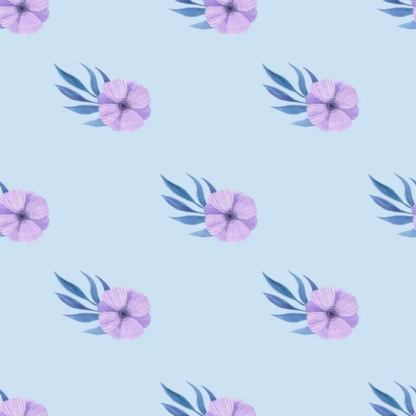 Floral Pattern Watercolor Style Beautiful Seamless Pattern Flowers Pink Blue — Stock Photo, Image