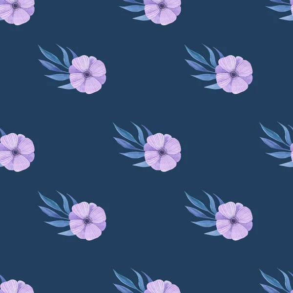 Цветочный Узор Стиле Акварели Бесшовный Узор Цветками Розового Голубого Цветов — стоковое фото