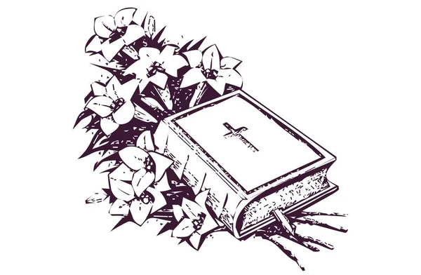 Bible Drawing Flowers Background Book — Stock Photo, Image