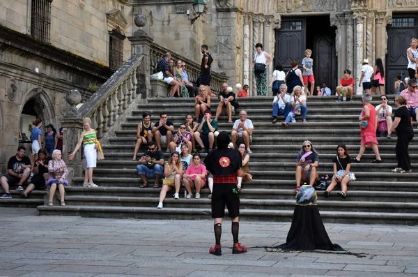 Santiago Compostela Hiszpania Sierpień 2018 Artysta Uliczny Platerias Square Letni — Zdjęcie stockowe