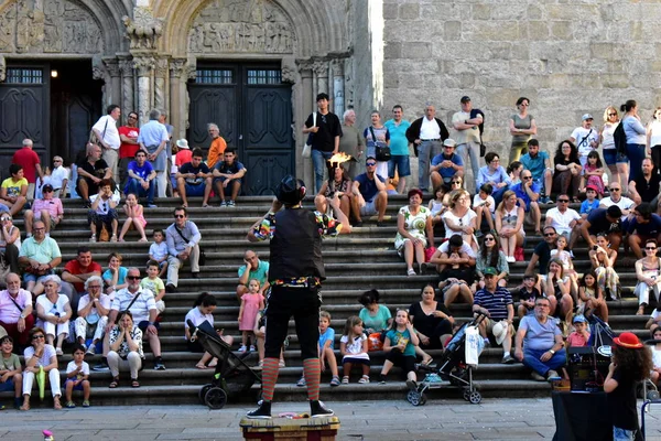 Santiago Compostela Hiszpania Sierpień 2018 Artysta Uliczny Platerias Square Letni — Zdjęcie stockowe